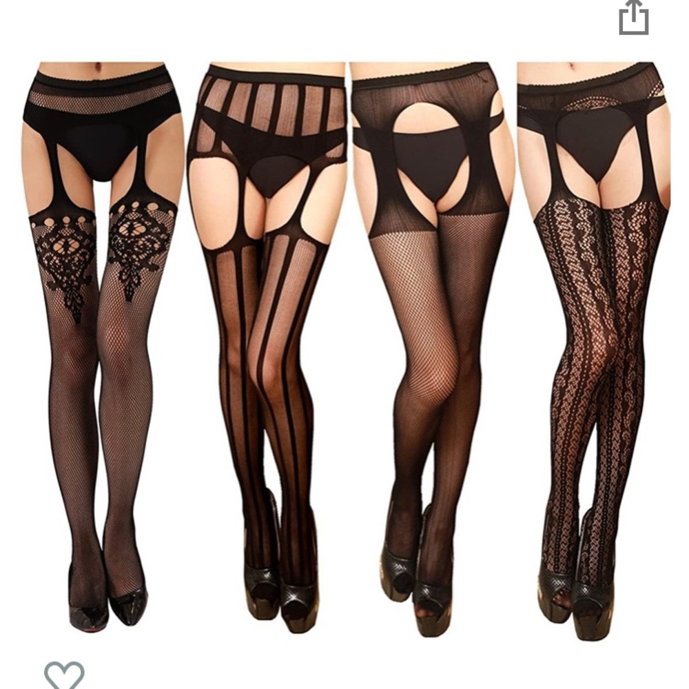 Fishnet Tights Thigh High Stockings Black 4 Pairs
